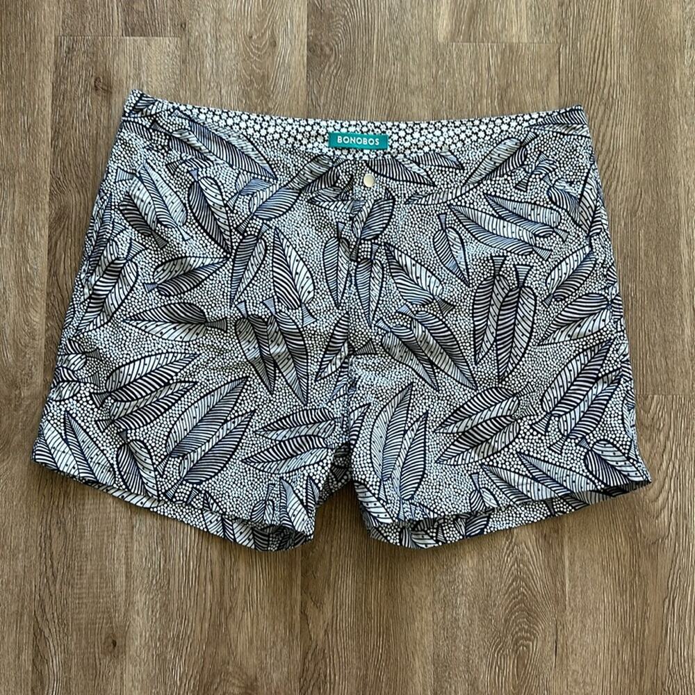 Bonobos Swim Trunks Blue & White Leaf Print Size 40